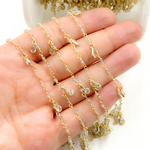 Load image into Gallery viewer, Labradorite & CZ Dangle Gold Plated Wire Chain. LAB40