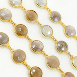 Load image into Gallery viewer, Coated Light Grey Round Shape Bezel Gold Plated Wire Chain. CMS115