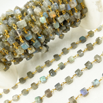 Load image into Gallery viewer, Labradorite Cube Shape Gold Plated Wire Chain. LAB76