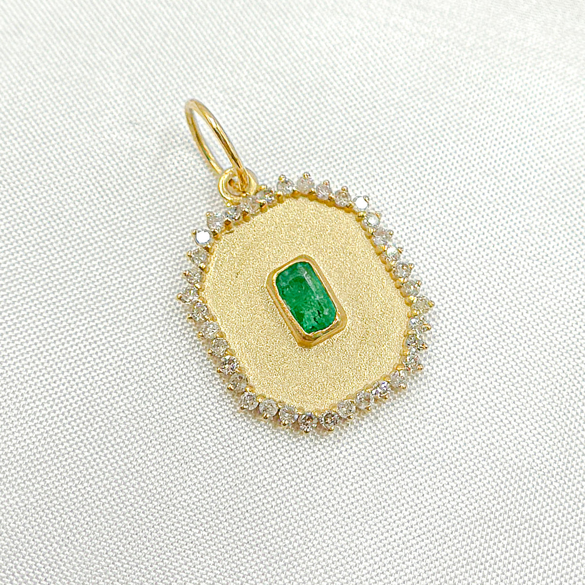 GDP612. 14k Solid Gold Rectangle Shape Emerald and Diamond Charm