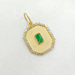 Load image into Gallery viewer, GDP612. 14k Solid Gold Rectangle Shape Emerald and Diamond Charm