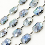 Load image into Gallery viewer, Coated Labradorite Rectangle Shape Bezel Oxidized Wire Chain. CLB13