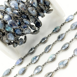 Load image into Gallery viewer, Coated Labradorite Pear Shape Bezel Oxidized Wire Chain. CLB11