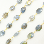 Load image into Gallery viewer, Coated Labradorite Oval Shape Gold Plated Wire Chain. CLB40
