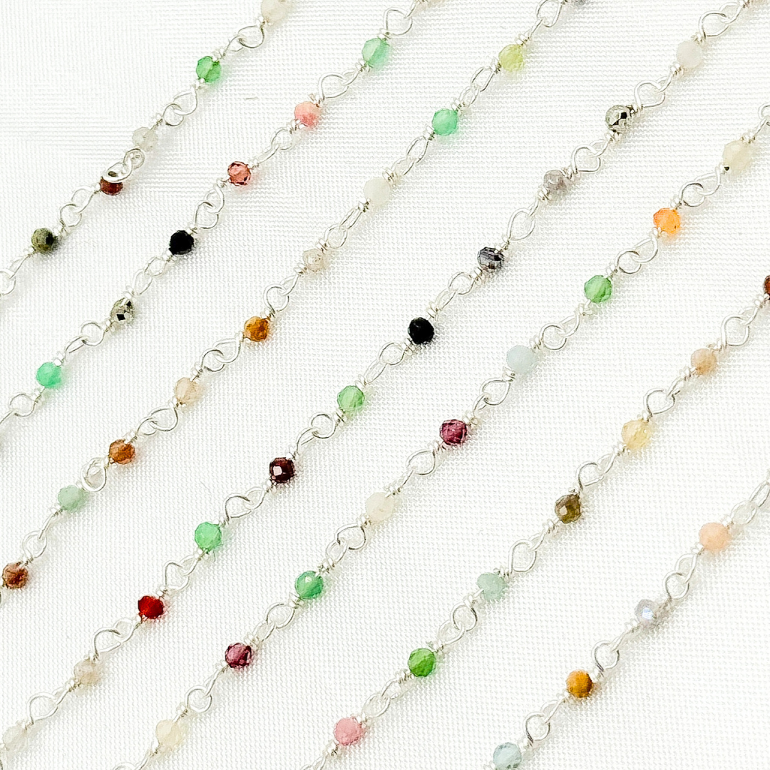 Multi Gemstone 925 Sterling Silver Wire Chain. MGS24