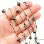 Load image into Gallery viewer, Pyrite & White Topaz Oxidized Connected Wire Chain. PYR66