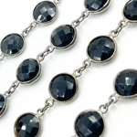 Load image into Gallery viewer, Black Spinel Round Shape Bezel Oxidized Wire Chain. BSP12