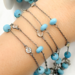 Load image into Gallery viewer, Turquoise & White Topaz Oxidized Connected Wire Chain. TRQ11
