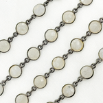 Load image into Gallery viewer, White Moonstone Round Shape Bezel Oxidized Wire Chain. WMS38