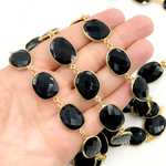 Load image into Gallery viewer, Black Onyx Organic Shape Bezel Gold Plated Wire Chain. ON16

