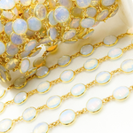 Load image into Gallery viewer, Opalite Round Shape Bezel Gold Plated Wire Chain. OPA4