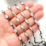 Load image into Gallery viewer, White Moonstone Pear Shape Bezel Oxidized Wire Chain. WMS40