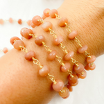 Load image into Gallery viewer, Peach Moonstone Gold Plated Wire Chain. MS59