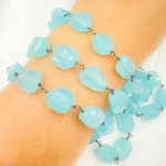 Load image into Gallery viewer, Blue Chalcedony Organic Shape Oxidized Wire Chain. BCL5