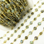Load image into Gallery viewer, Labradorite Coin Shape Gold Plated Wire Chain. LAB82