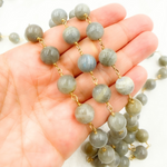 Load image into Gallery viewer, Labradorite Smooth Round Shape Gold Plated Wire Chain. LAB86