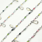 Load image into Gallery viewer, Multi Tourmaline & CZ Dangle Oxidized Wire Chain. MTO2