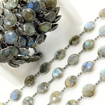 Load image into Gallery viewer, Labradorite Round Shape Bezel Oxidized Wire Chain