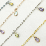 Load image into Gallery viewer, Multi Color Cubic Zirconia Pear Shape Dangle Chain. CZ41