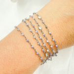 Load image into Gallery viewer, Coated Blue Quartz & Round CZ Wire Wrap Chain. CQU28