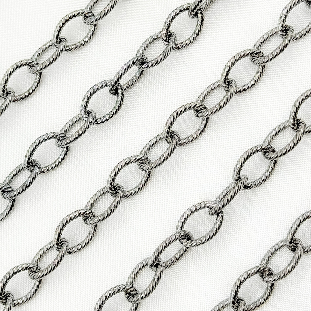 Black Rhodium 925 Sterling Silver Textured Cable Chain. V229BR