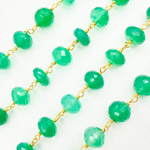 Load image into Gallery viewer, Green Onyx Rondel Faceted Gold Plated Wire Chain. GRE3
