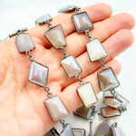 Load image into Gallery viewer, Coated Multi Moonstone Organic Shape Bezel Oxidized Wire Chain. CMS16