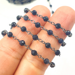 Load image into Gallery viewer, Blue Sun Stone Black Rhodium 925 Sterling Silver Wire Chain. BLS1
