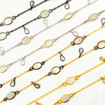 Load image into Gallery viewer, White Moonstone Bezel Set Oval & Pear Shape CZ Dangle Wire Chain. WMS2