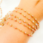 Load image into Gallery viewer, Coated Peach Quartz Gold Plated Wire Chains