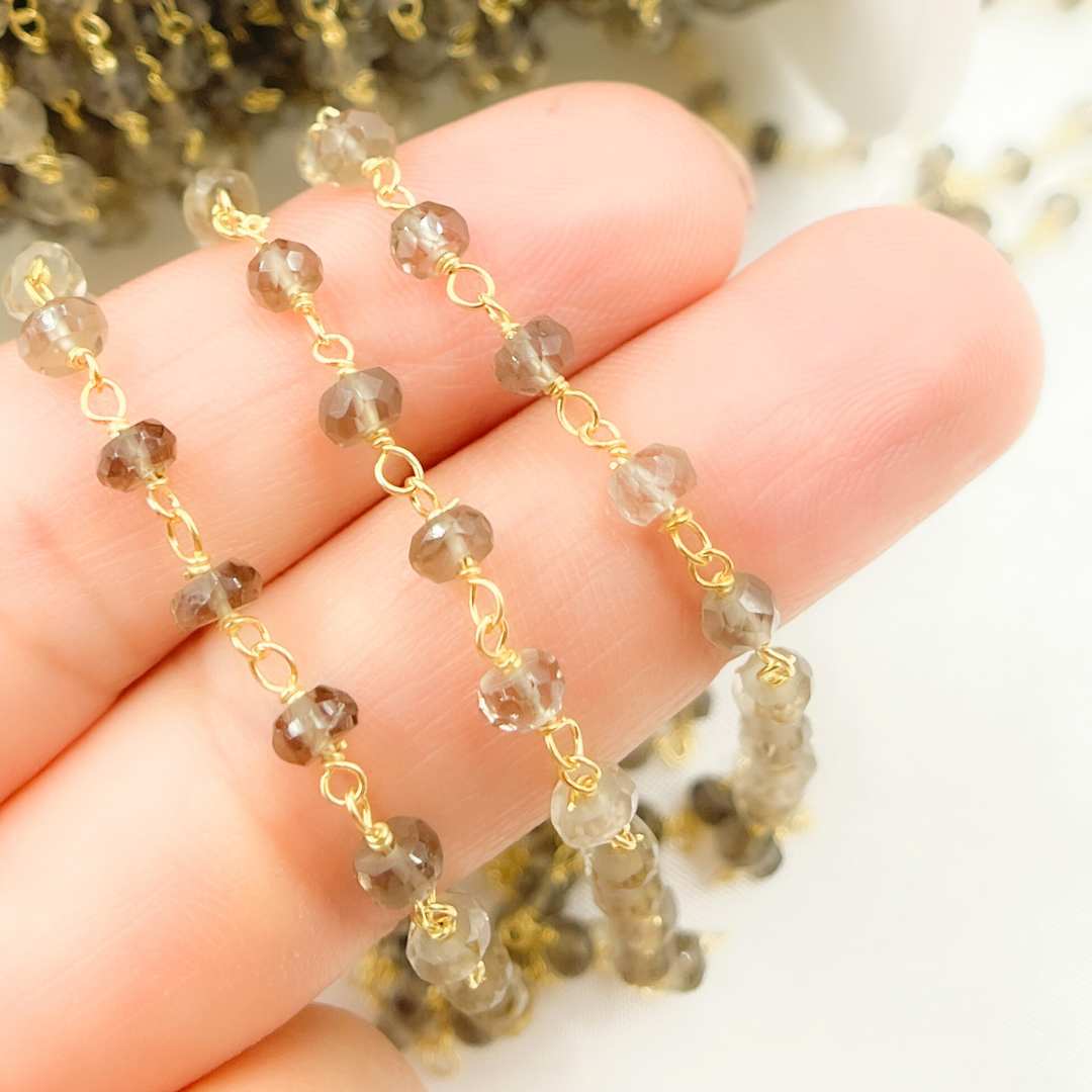 Smoky Quartz Gold Plated Wire Chain. SMQ8