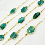 Load image into Gallery viewer, Dyed Emerald Organic Shape Bezel Gold Plated Connected Wire Chain. DYE3