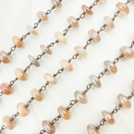 Load image into Gallery viewer, Coated Taupe Smooth Moonstone Oxidized Wire Chain. CMS7