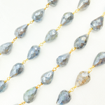 Load image into Gallery viewer, Coated Labradorite Tear Drop Shape Gold Plated Wire Chain. CLB39