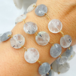 Load image into Gallery viewer, Black Rutile Coin Shape Gold Plated Wire Chain. BRU9