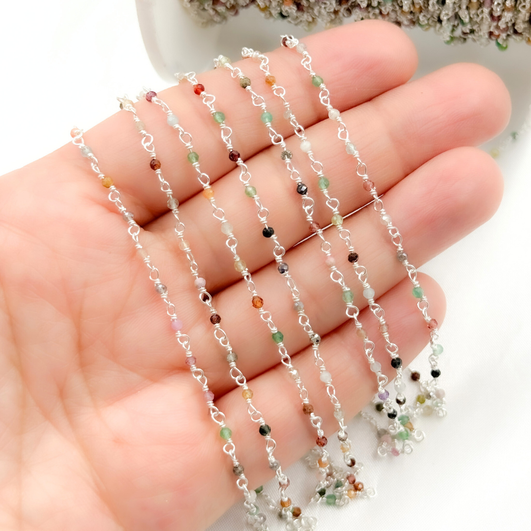 Multi Gemstone 925 Sterling Silver Wire Chain. MGS24