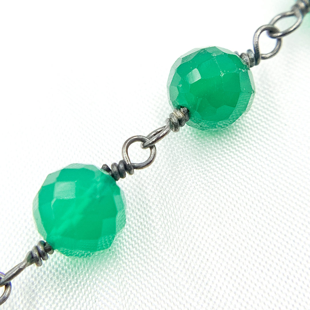 Green Onyx Rondel Faceted Shape Oxidized Wire Chain. GRE6