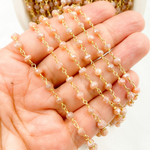 Load image into Gallery viewer, Coated Peach Moonstone Gold Plated Wire Chain. CMS60