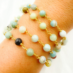 Load image into Gallery viewer, Peruvian Opal Smooth Round Shape Gold Plated Wire Chain.