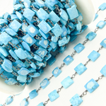 Load image into Gallery viewer, Turquoise Rectangle Shape Oxidized Wire Chain. TRQ30