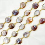 Load image into Gallery viewer, Coated Chocolate Organic Shape Bezel Gold Plated Wire Chain. CMS6