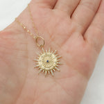 Load image into Gallery viewer, 14k Solid Gold Diamond and Gemstone Sun Charm. GDP542