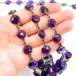 Load image into Gallery viewer, Amethyst Round Shape Bezel Oxidized Wire Chains