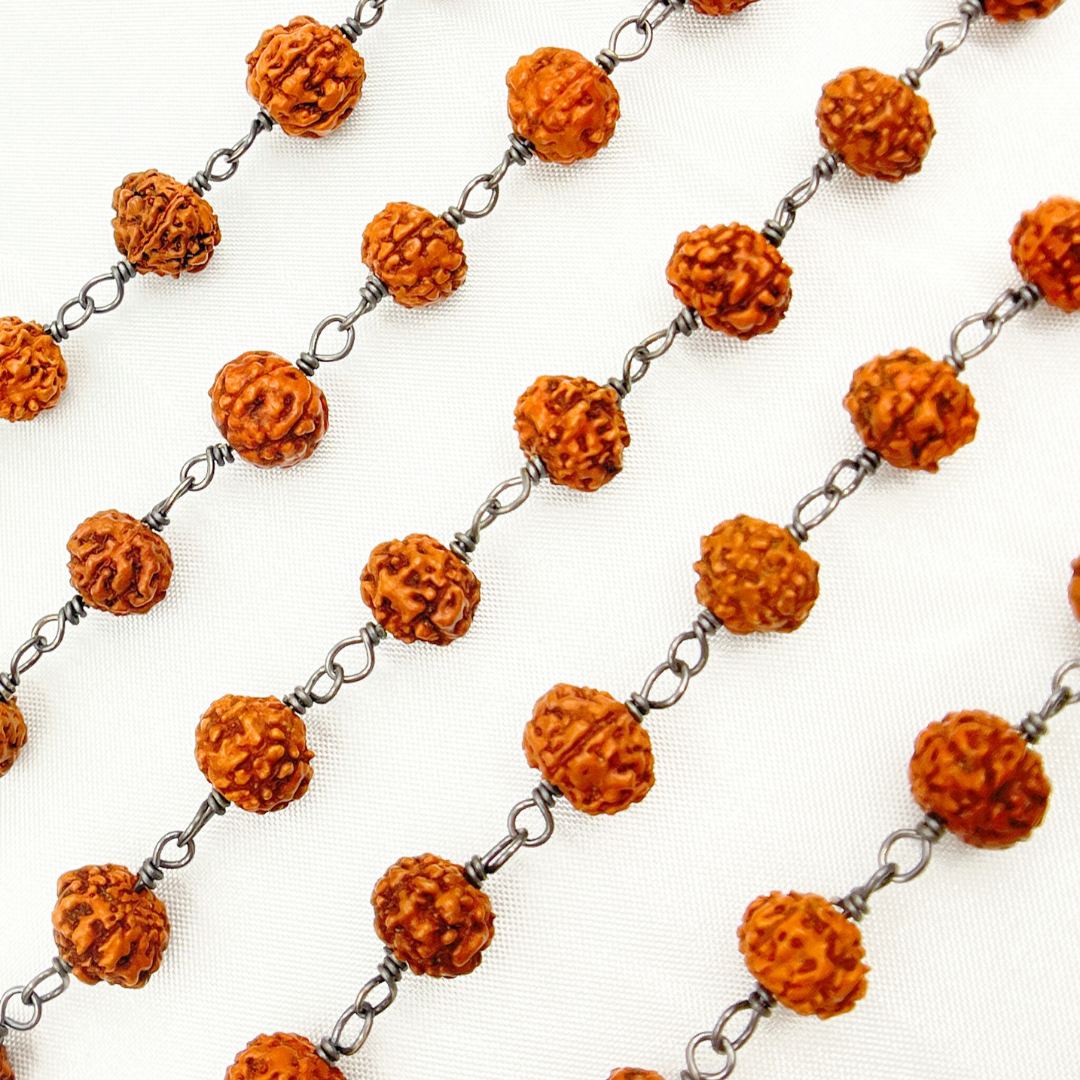 Wood - Rudraksha Oxidized 925 Sterling Silver Wire Chain. WO3