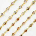 Load image into Gallery viewer, Coated Chocolate Moonstone Round Shape Bezel Gold Plated Wire Chain. CMS109