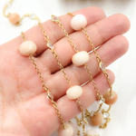 Load image into Gallery viewer, Pink Opal Rondel Shape & White Topaz Gold Plated Connected Wire Chain