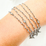 Load image into Gallery viewer, Coated Gray Moonstone & Round CZ Wire Wrap Chain made with Black Rhodium 925 Sterling Silver