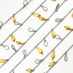 Load image into Gallery viewer, Golden Pyrite Drop & CZ Pear Shape Dangle Oxidized Wire Chain.