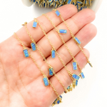 Load image into Gallery viewer, Created Blue Opal Rectangular Shape Dangle Chain. CBO6