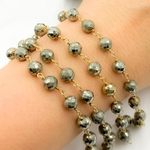 Load image into Gallery viewer, Pyrite Round shape Gold Plated 925 Sterling Silver Wire Chain.